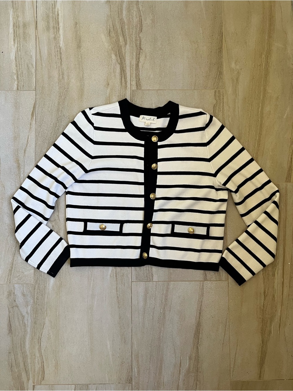 Marled Black and White Striped Knit Top